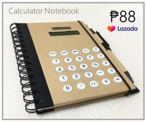 sustainable material calculator notebook with pen and post it notes